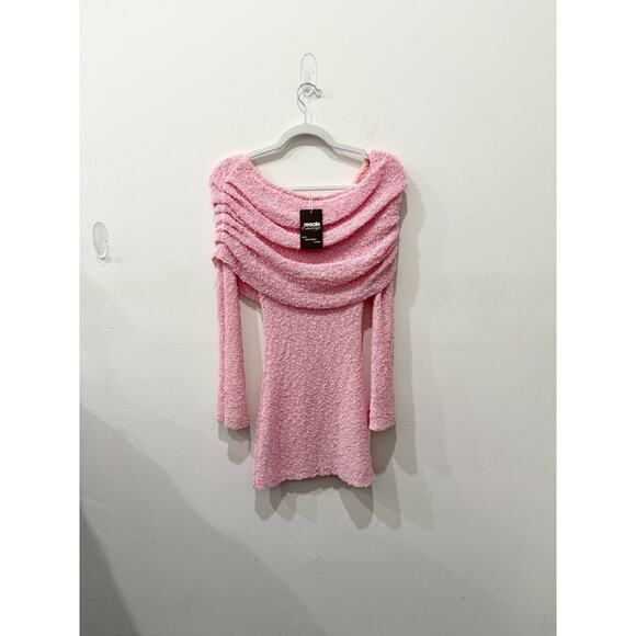 Meshki Marisol Off-Shoulder Boucle Bodycon Mini Dress Baby Pink Women's Size XS - Picture 4 of 6